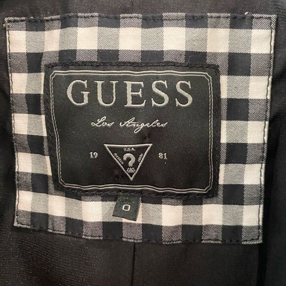 GUESS Black White Checkered Satin Collar Fitted Blazer Size 0 - Picture 7 of 9
